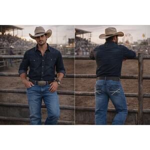 TK Axel Slim Bootcut Jeans Men’s 32x32 (Measures 34x31) Thick Stitch Distressed